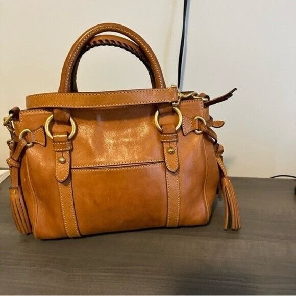 Dooney & Bourke Florentine Pocket Vaccheta Leather Satchel Bag Cognac - Picture 7 of 13